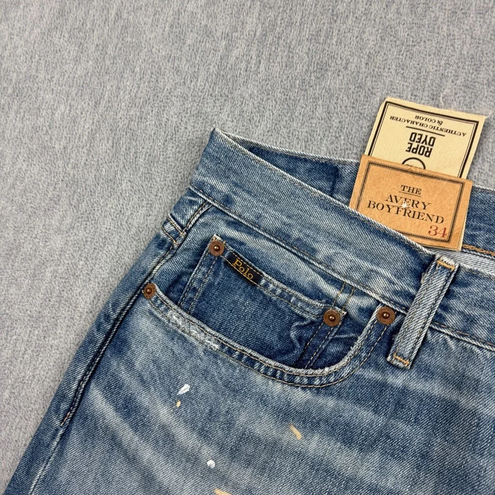 Polo Ralph Lauren Jeans Mens 40X28 Blue The Avery Boyfriend Patched Distressed